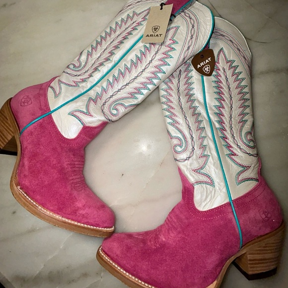 Ariat Women's Pink and White Heeled Boots - Picture 1 of 5